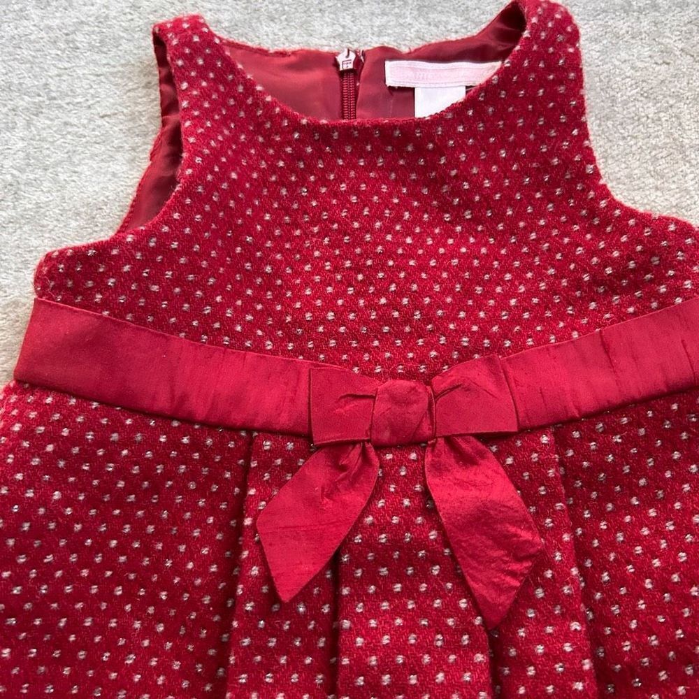 Wool Janie and Jack Christmas Red Sparkle Sweater Holiday Party Dress with Bow - Picture 4 of 4